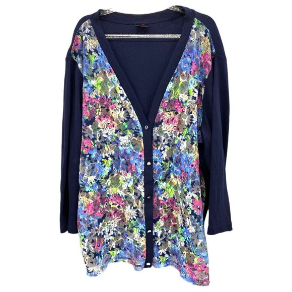 RAFAELLA Sweater Cardigan Floral Lace Overlay Cottagecore Lagenlook Button Up 2X - Picture 1 of 8